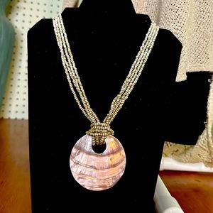 Boho beaded shell necklace neutral colors